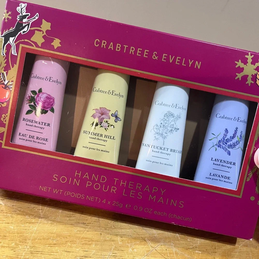 Crabtree & Evelyn Hand Therapy Gift Set 4pk Rosewater Lavender Summer Hill 0.9oz